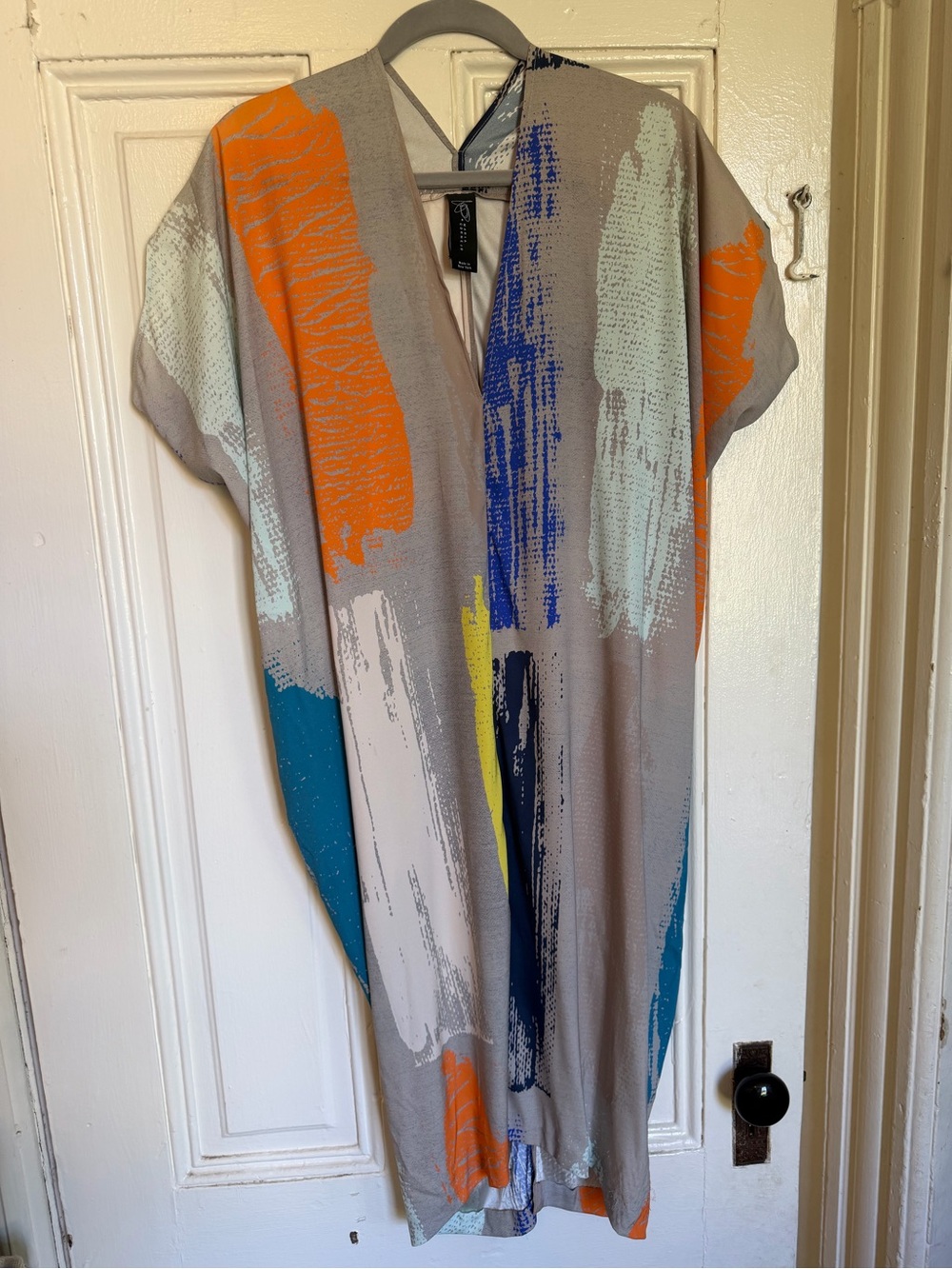 Zero Maria cornejo Abstract Brushstroke Kimono Duster with Orange & Blue size 10